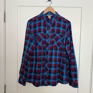 Duluth Trading Co Flannel Shirt Womens Sz XL Red Blue Plaid Button Up Outdoor